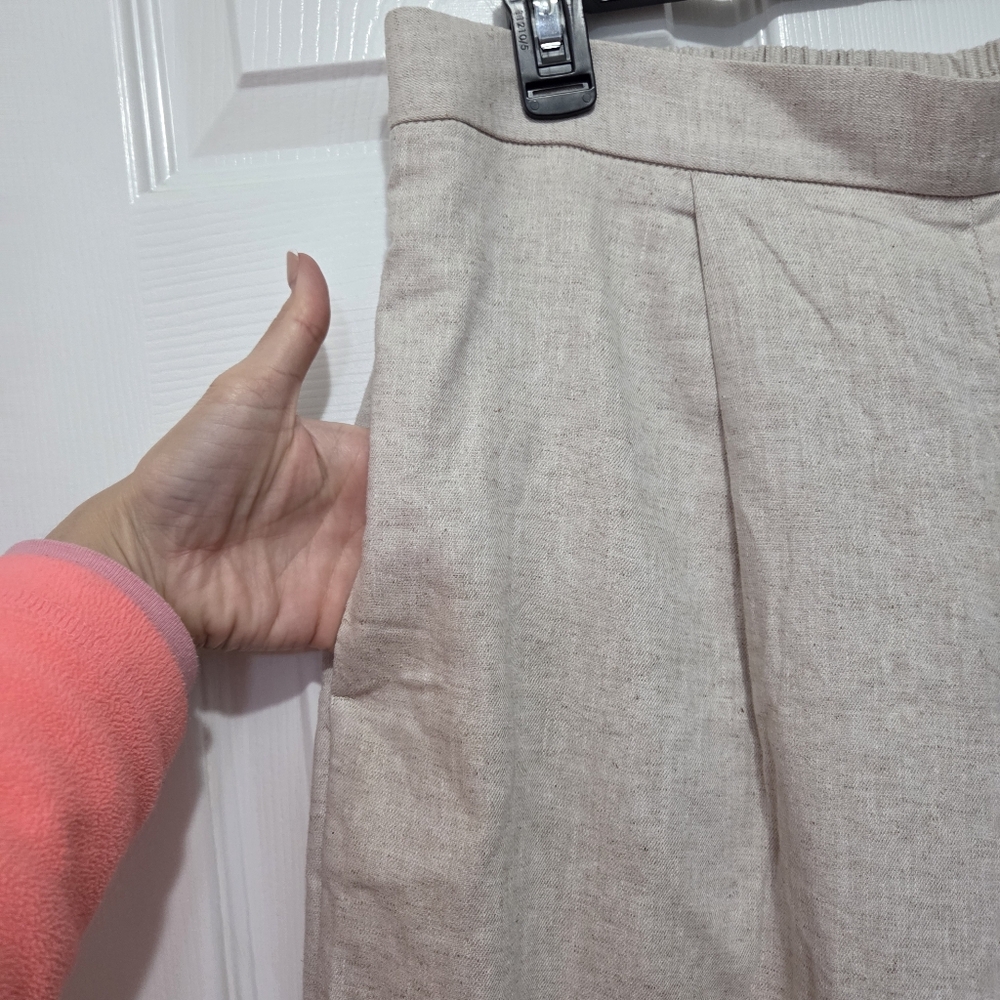Banana Republic Linen Blend Pants, Beige Wide-Leg Pull-On Crop Pant Size Medium - Picture 6 of 15